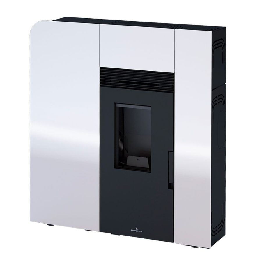 Estufa de Pellets marca Bronpi de color blanco. 11 Kw.